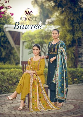 Woodee Bawree Rayon Kurti Palazzo Set with Muslin Digital Print Dupatta wholesale catalogs