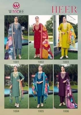 Woodee Heer Straight Cut 3 Pcs Set Premium Viscose Muslin Jacquard with Digital Print And Thread Work Wholesale kurtis catalogs