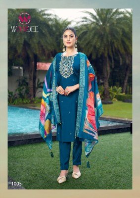 Woodee Heer Straight Cut 3 Pcs Set Premium Viscose Muslin Jacquard with Digital Print And Thread Work Wholesale kurtis catalogs