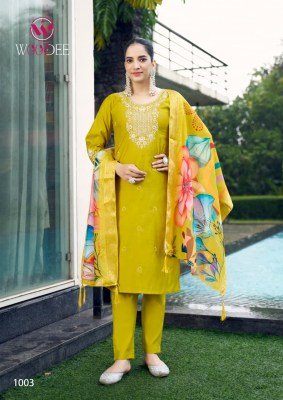 Woodee Heer Straight Cut 3 Pcs Set Premium Viscose Muslin Jacquard with Digital Print And Thread Work Wholesale kurtis catalogs