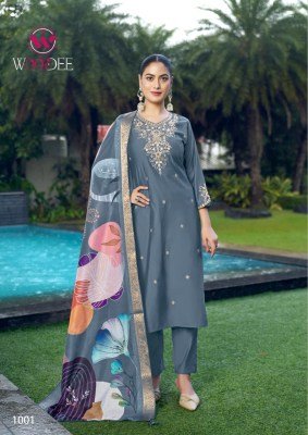 Woodee Heer Straight Cut 3 Pcs Set Premium Viscose Muslin Jacquard with Digital Print And Thread Work Wholesale kurtis catalogs