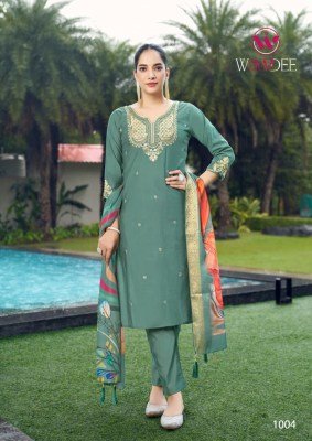 Woodee Heer Straight Cut 3 Pcs Set Premium Viscose Muslin Jacquard with Digital Print And Thread Work Wholesale kurtis catalogs