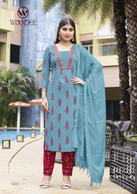Woodee Kairaa Premium Rayon Viscose Top And Plazzo Set with Hand Thread Work Wholesale kurtis catalogs