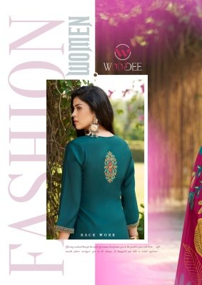 Woodee Miralee Premium Viscose Roman Silk Top And Pant with Maslin Digital Print  Sequence And Thread Work Dupatta Wholesale kurtis catalogs