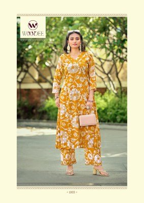 Woodee Pavitra Premium A Line Co ord Set in Liva Rayon with Hand Mirror Work And Lace Detailing Wholesale  co ord set catalogs