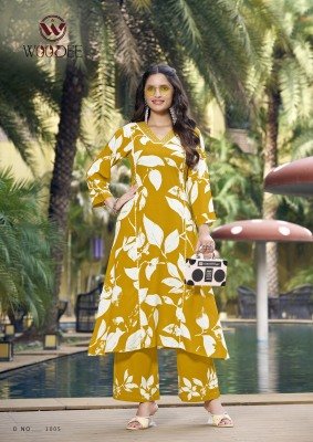 Woodee Payal Premium Heavy Rayon A Line Co-Ord Set Collection with Lace And Side Pocket Top And Bottom Wholesale co ord set catalogs