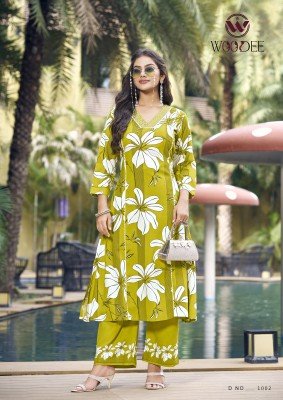 Woodee Payal Premium Heavy Rayon A Line Co-Ord Set Collection with Lace And Side Pocket Top And Bottom Wholesale co ord set catalogs