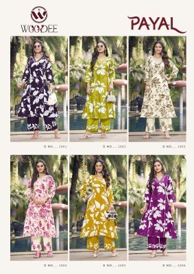 Woodee Payal Premium Heavy Rayon A Line Co-Ord Set Collection with Lace And Side Pocket Top And Bottom Wholesale co ord set catalogs