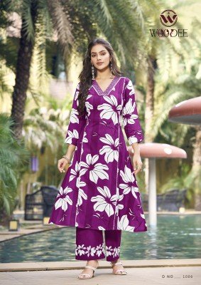Woodee Payal Premium Heavy Rayon A Line Co-Ord Set Collection with Lace And Side Pocket Top And Bottom Wholesale co ord set catalogs