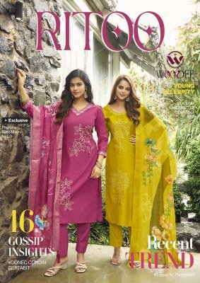 Woodee Ritoo Designer Top And Bottom Set Soft Muslin Viscose with Stylish Thread And Latkan Detailing Wholesale kurtis catalogs