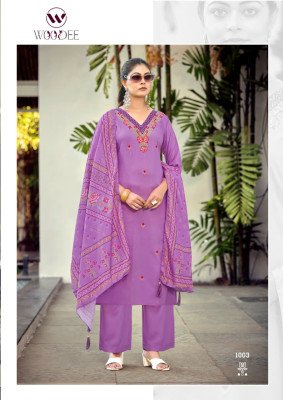 Woodee Rutvi Liva Rayon Straight Cut Kurti Plazzo with Muslin Digital Dupatta Set Fancy Palazzo suit catalogue