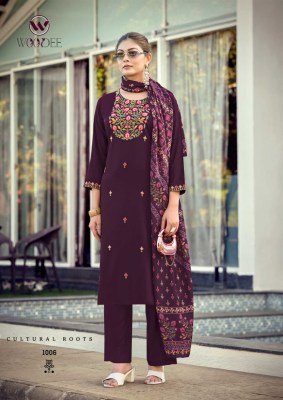 Woodee Rutvi Liva Rayon Straight Cut Kurti Plazzo with Muslin Digital Dupatta Set Fancy Palazzo suit catalogue