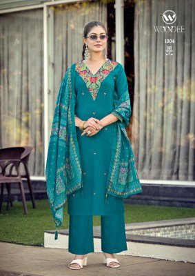 Woodee Rutvi Liva Rayon Straight Cut Kurti Plazzo with Muslin Digital Dupatta Set Fancy Palazzo suit catalogue