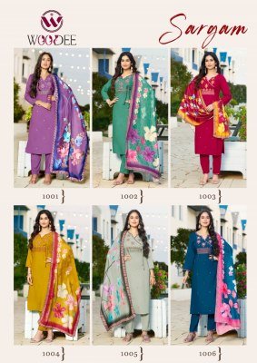 Woodee Sargam Rayon Kurti Palazzo Set with Muslin Dupatta (M–3XL) Fancy Palazzo suit catalogue