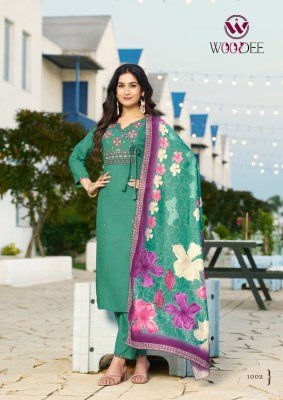 Woodee Sargam Rayon Kurti Palazzo Set with Muslin Dupatta (M–3XL) Fancy Palazzo suit catalogue