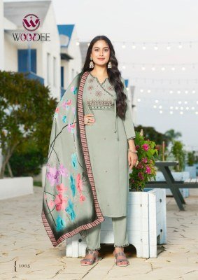Woodee Sargam Rayon Kurti Palazzo Set with Muslin Dupatta (M–3XL) Fancy Palazzo suit catalogue