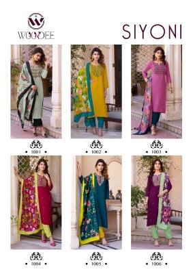 Woodee Siyoni Premium Rayon Kurti Palazzo Set with Muslin Digital Print Dupatta And Handwork Latkan Wholesale kurtis catalogs