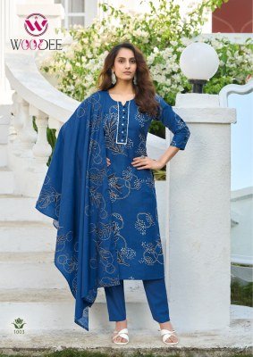 Woodee Tanya 3 Piece Kurti Palazzo with Dupatta Fancy Palazzo suit catalogue