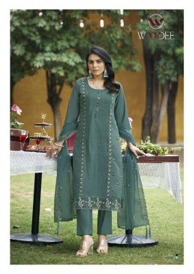 Woodee Wamika Pure Organza Thread Work Kurti Pant with Lace And Dupatta Latkan Wholesale kurtis catalogs