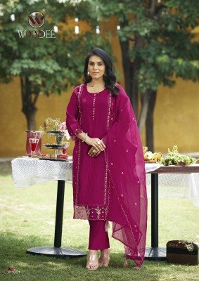 Woodee Wamika Pure Organza Thread Work Kurti Pant with Lace And Dupatta Latkan Wholesale kurtis catalogs