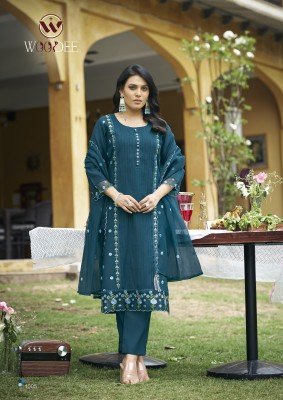 Woodee Wamika Pure Organza Thread Work Kurti Pant with Lace And Dupatta Latkan Wholesale kurtis catalogs