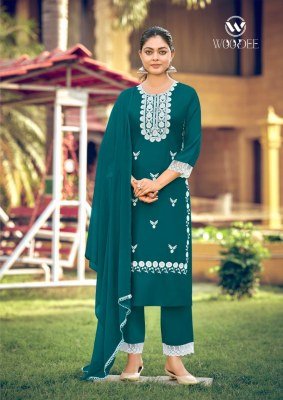 Woodee White Lotus Vol 3 Liva Rayon Kurti Palazzo Set with Nazneen Dupatta (S–3XL) Fancy Palazzo suit catalogue