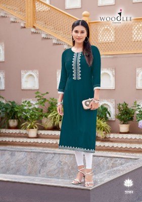 Wooglee Barbella Vol 13 Heavy Rayon Thread And Handwork Designer Kurti Wholesale kurtis catalogs