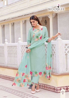Wooglee Kashmira Premium Cotton Shifli Suit Kurti Pant  Handwork And Organza Printed Dupatta Wholesale kurtis catalogs