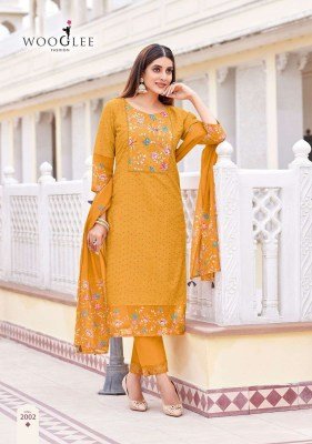 Wooglee Kashmira Premium Cotton Shifli Suit Kurti Pant  Handwork And Organza Printed Dupatta Wholesale kurtis catalogs