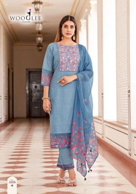 Wooglee Kashmira Premium Cotton Shifli Suit Kurti Pant  Handwork And Organza Printed Dupatta Wholesale kurtis catalogs