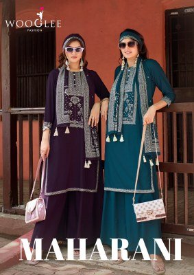 Wooglee Maharani Heavy Rayon Handwork Kurti Sharara Set Wholesale 