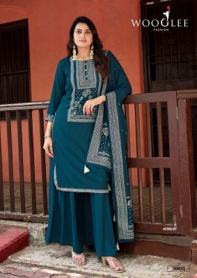 Wooglee Maharani Heavy Rayon Handwork Kurti Sharara Set Wholesale readymade suit catalogs