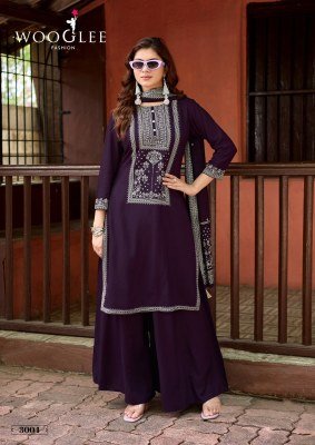 Wooglee Maharani Heavy Rayon Handwork Kurti Sharara Set Wholesale readymade suit catalogs
