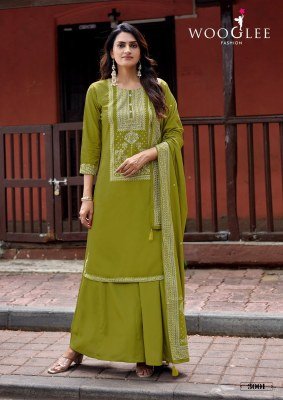 Wooglee Maharani Heavy Rayon Handwork Kurti Sharara Set Wholesale readymade suit catalogs