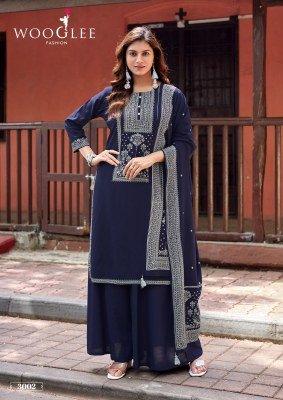 Wooglee Maharani Heavy Rayon Handwork Kurti Sharara Set Wholesale readymade suit catalogs