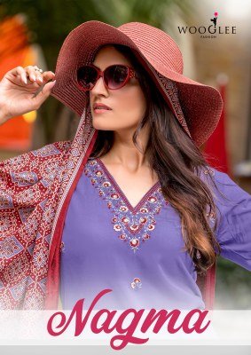 Wooglee Nagma Elegant Viscose Weaving Suit with Hand And  Threadwork  Lycra Cotton Bottom And Silk Print Dupatta Wholesale kurtis catalogs