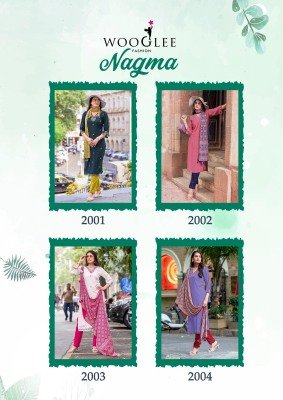 Wooglee Nagma Elegant Viscose Weaving Suit with Hand And  Threadwork  Lycra Cotton Bottom And Silk Print Dupatta Wholesale kurtis catalogs