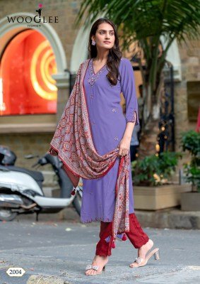 Wooglee Nagma Elegant Viscose Weaving Suit with Hand And  Threadwork  Lycra Cotton Bottom And Silk Print Dupatta Wholesale kurtis catalogs