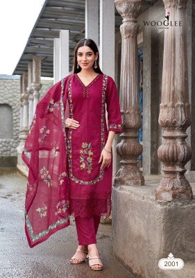 Wooglee Poorvika Mull Chanderi Handwork Suits with Organza Dupatta readymade suit catalogs