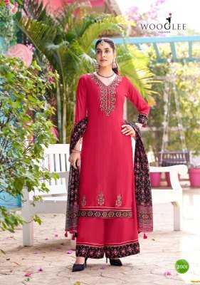 Wooglee Prarambh Modal Weaving And Thread Work Top with Modal Bottom And Muslin Print Dupatta Wholesale kurtis catalogs