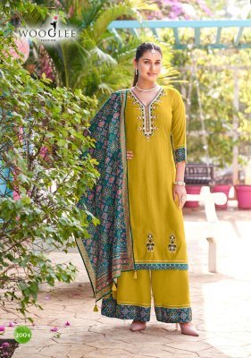 Wooglee Prarambh Modal Weaving And Thread Work Top with Modal Bottom And Muslin Print Dupatta Wholesale kurtis catalogs