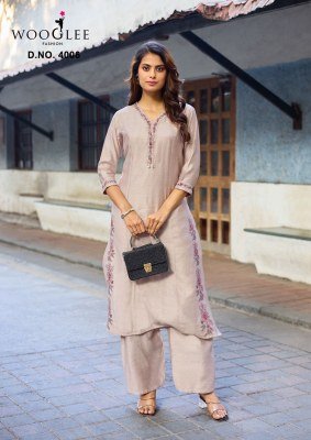 Wooglee Rahima Viscose Weaving Kurti Pant Set with Thread   Handwork  S   3XL  Fancy Palazzo suit catalogue