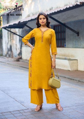 Wooglee Rahima Viscose Weaving Kurti Pant Set with Thread   Handwork  S   3XL  Fancy Palazzo suit catalogue
