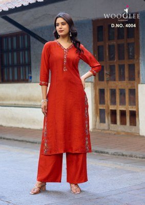 Wooglee Rahima Viscose Weaving Kurti Pant Set with Thread   Handwork  S   3XL  Fancy Palazzo suit catalogue