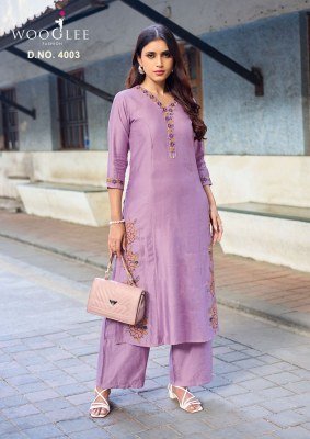 Wooglee Rahima Viscose Weaving Kurti Pant Set with Thread   Handwork  S   3XL  Fancy Palazzo suit catalogue