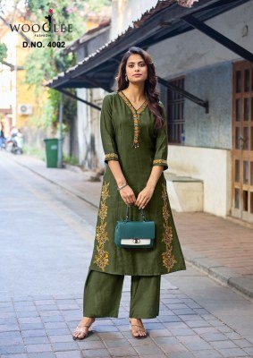 Wooglee Rahima Viscose Weaving Kurti Pant Set with Thread   Handwork  S   3XL  Fancy Palazzo suit catalogue