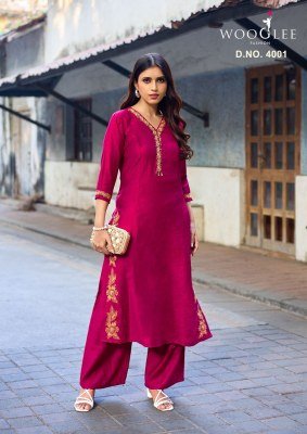 Wooglee Rahima Viscose Weaving Kurti Pant Set with Thread   Handwork  S   3XL  Fancy Palazzo suit catalogue