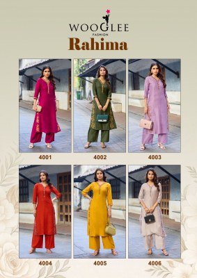 Wooglee Rahima Viscose Weaving Kurti Pant Set with Thread   Handwork  S   3XL  Fancy Palazzo suit catalogue