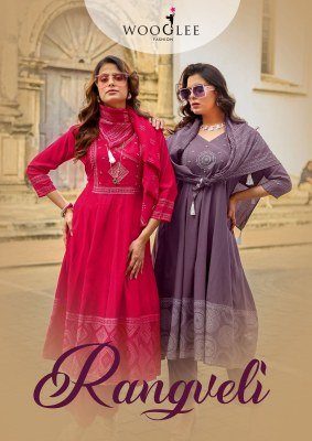Wooglee Rangveli Collection Rayon Printed Handwork Suit Set 