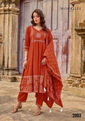 Wooglee Rangveli Collection Rayon Printed Handwork Suit Set readymade suit catalogs